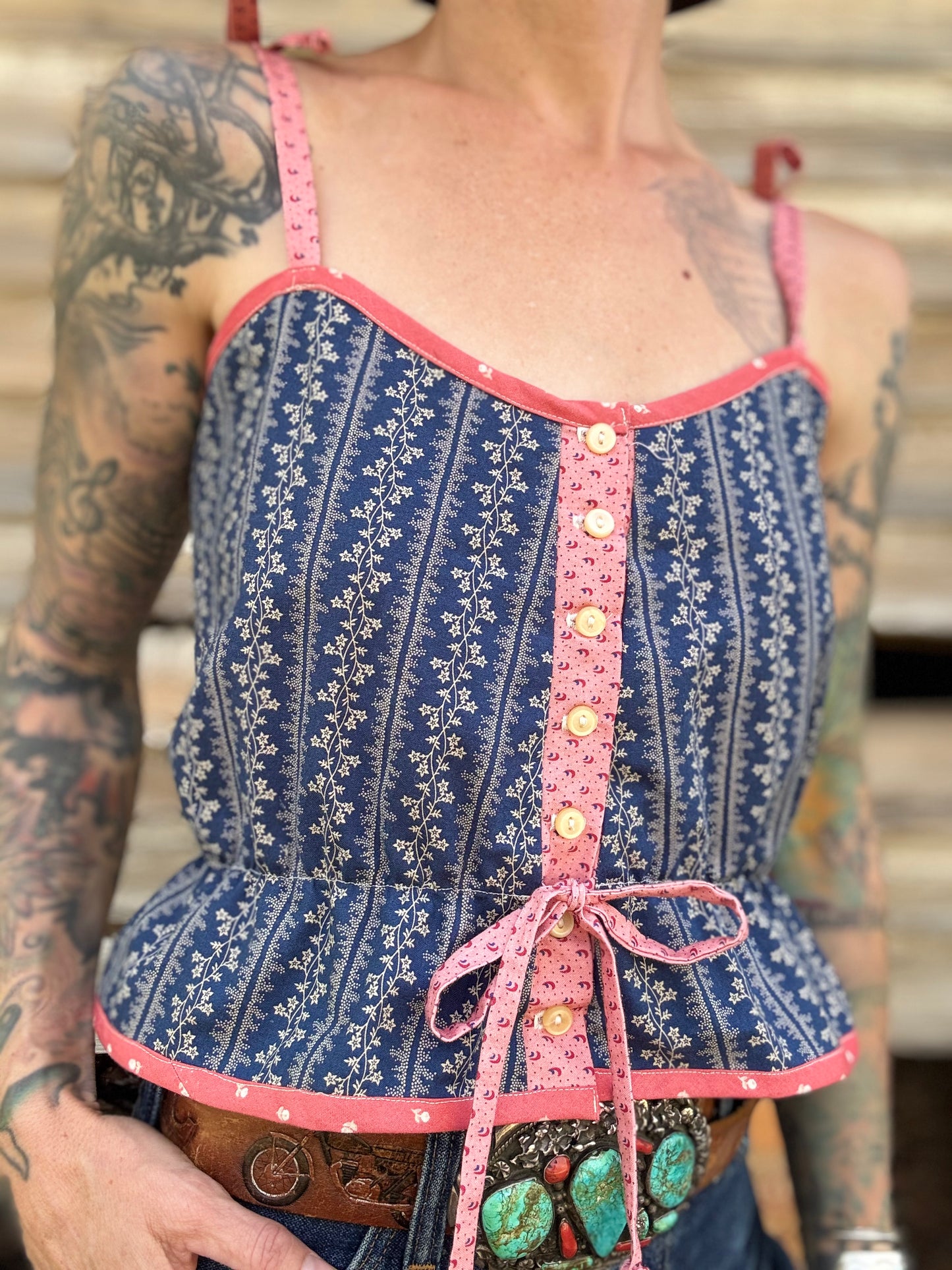 Mountain Artisan Quilted Camisole in Calico Blue / Pink / Red