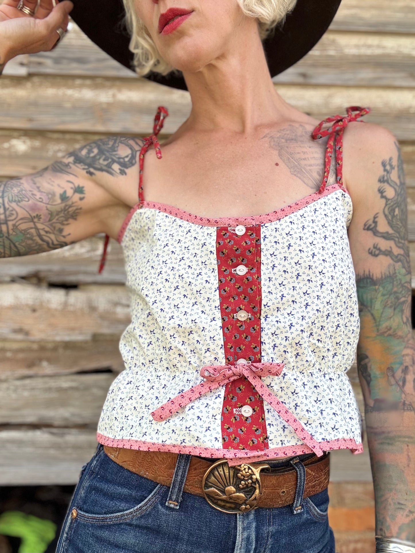 Mountain Artisan Quilted Camisole in White / Pink / Red
