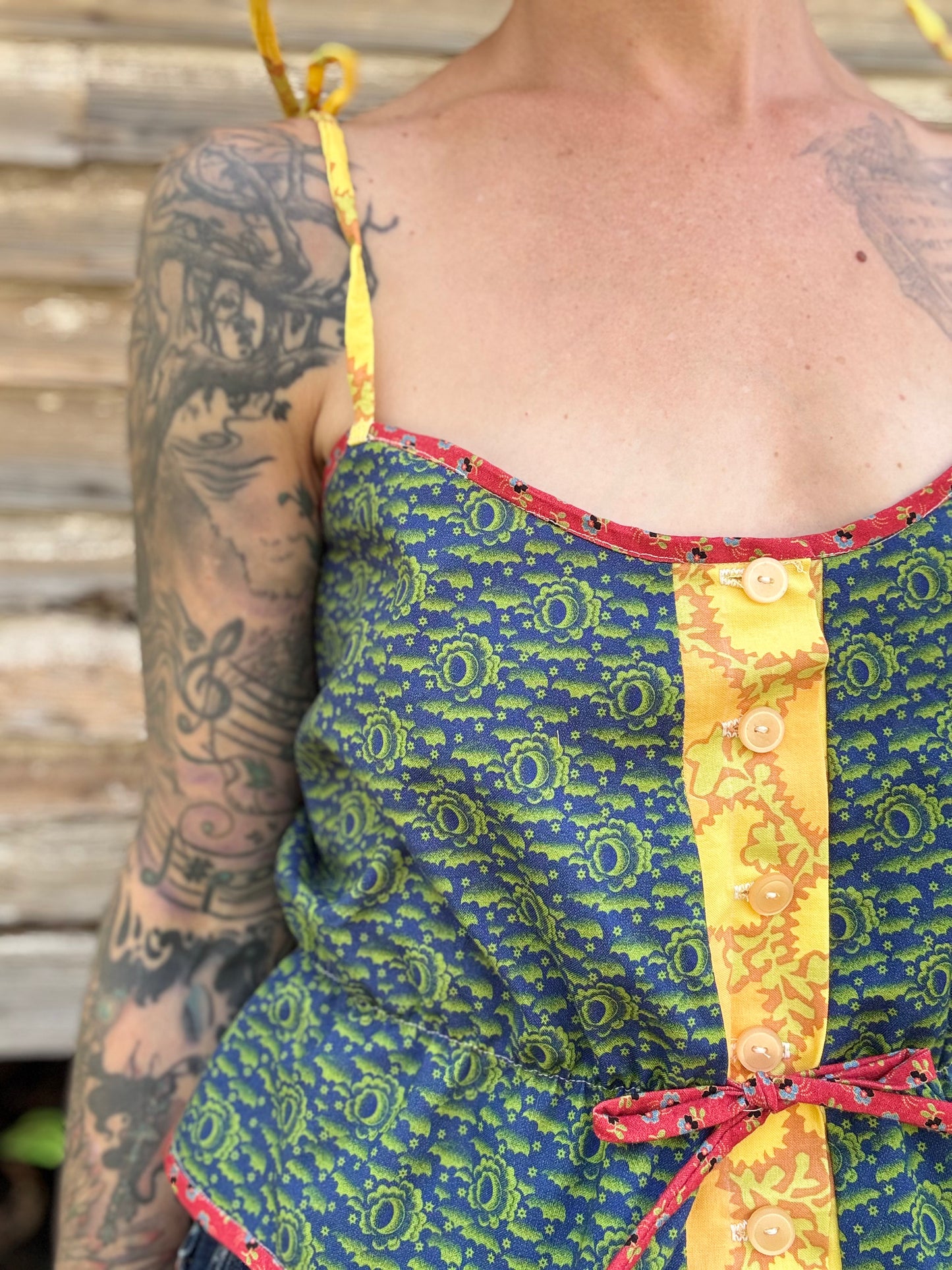 Mountain Artisan Quilted Camisole in Crescent Blue / Yellow / Red