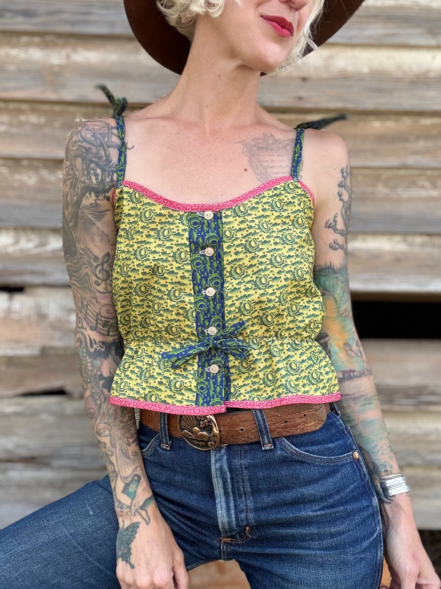 Mountain Artisan Quilted Camisole in Crescent Yellow / Pink