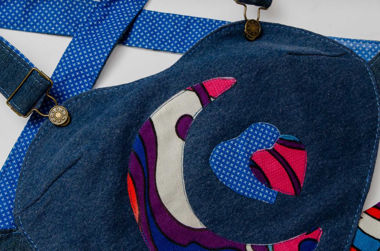 Psychedelic Sweetheart Patchwork Vintage Denim Short Jumpsuit