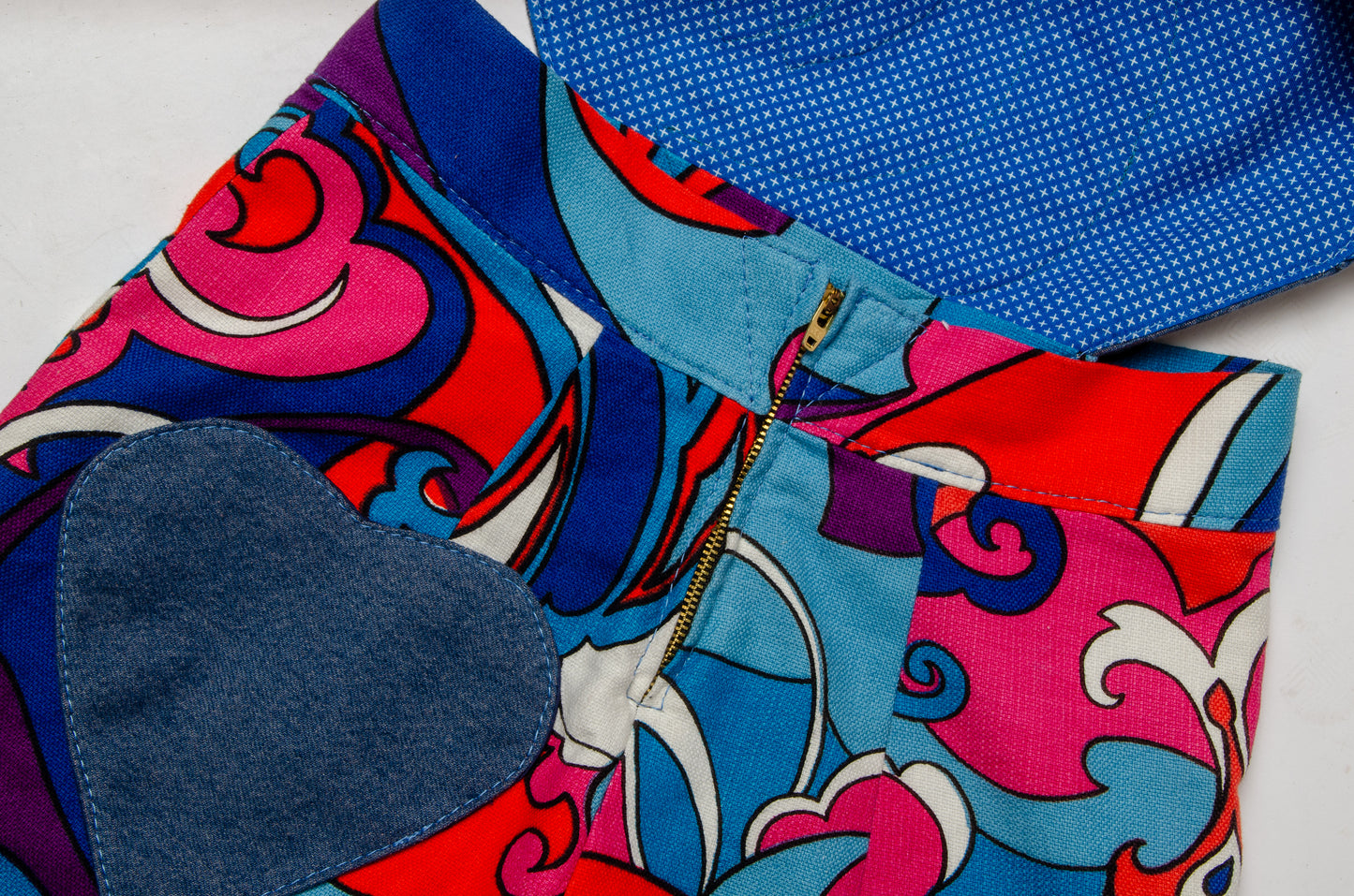 Psychedelic Sweetheart Patchwork Vintage Denim Short Jumpsuit