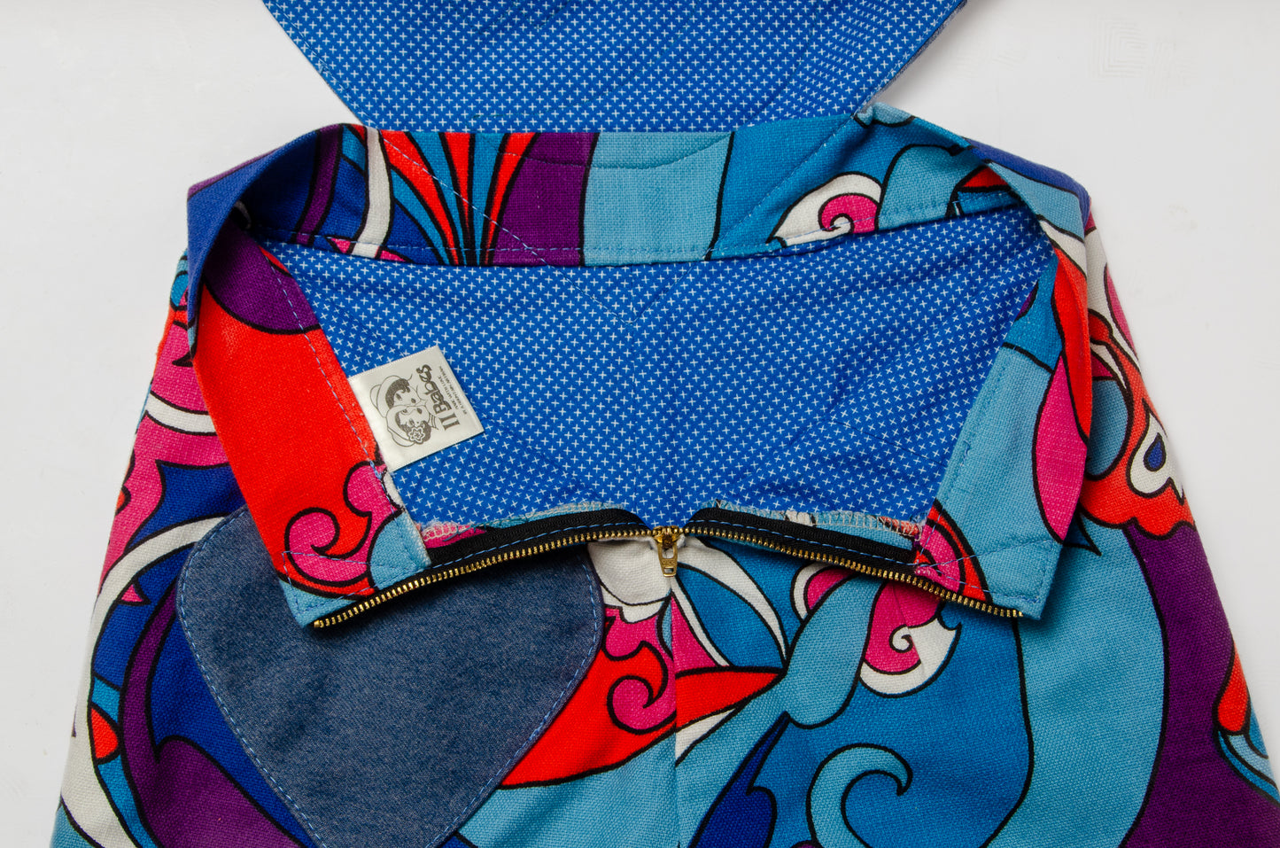 Psychedelic Sweetheart Patchwork Vintage Denim Short Jumpsuit