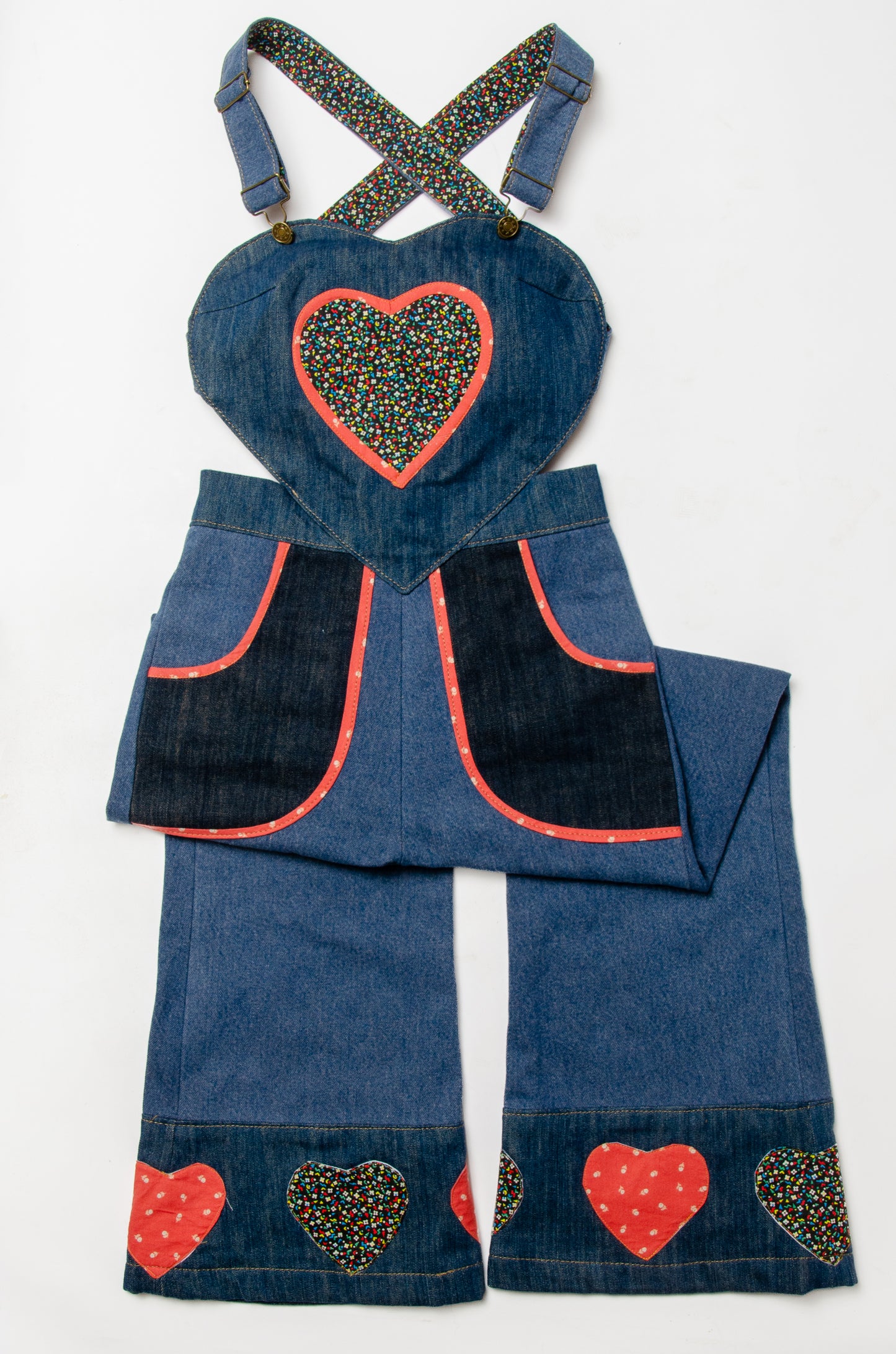 Queen of Hearts Patchwork Vintage Denim Jumpsuit