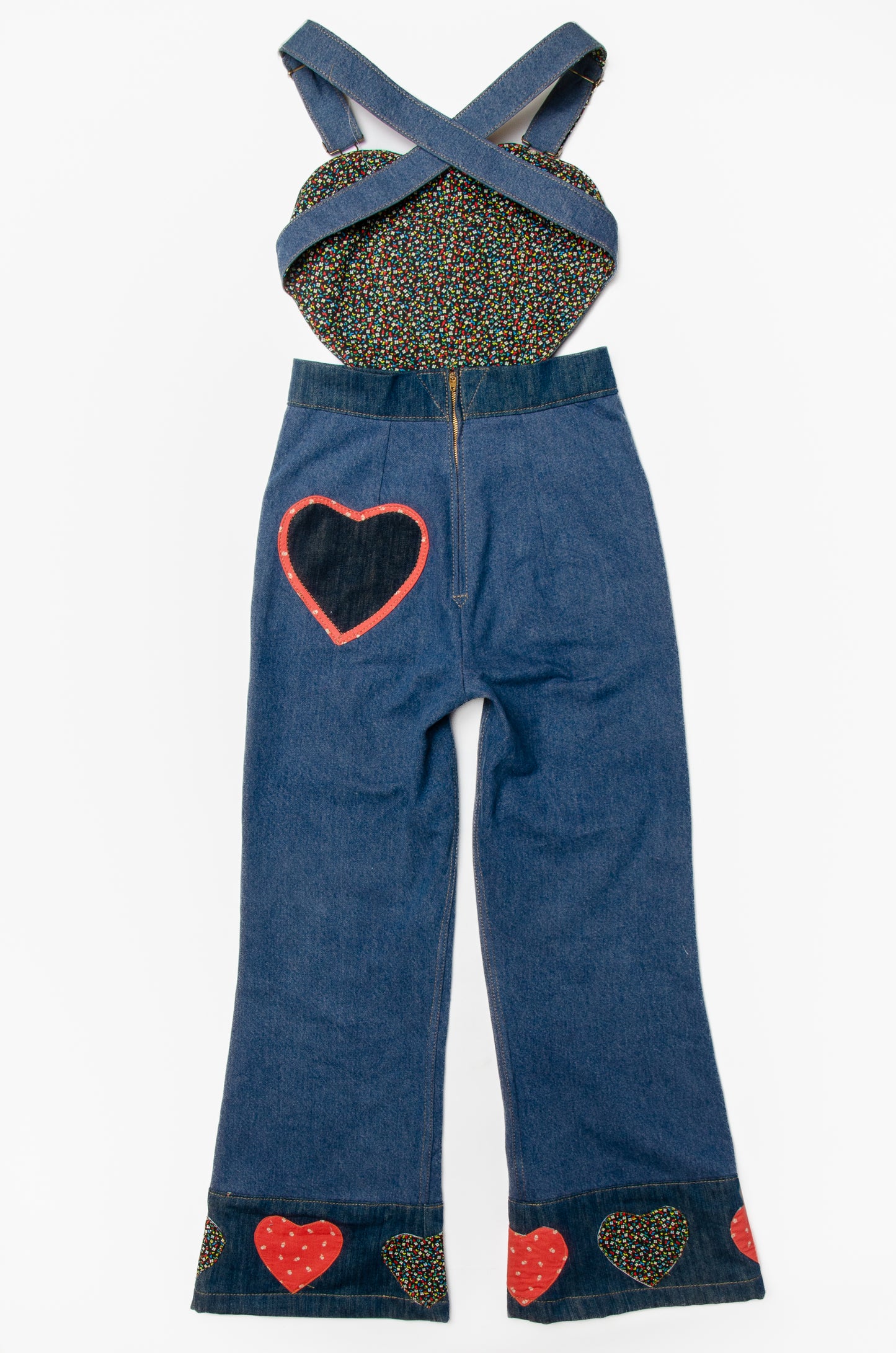 Queen of Hearts Patchwork Vintage Denim Jumpsuit