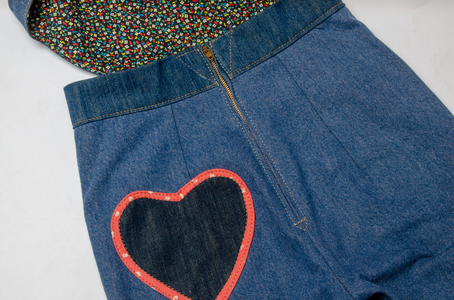 Queen of Hearts Patchwork Vintage Denim Jumpsuit