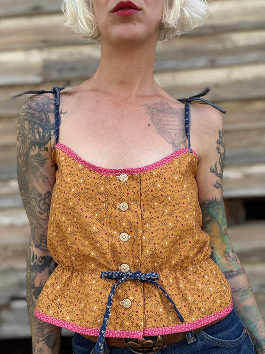 Mountain Artisan Quilted Camisole in Gold / Calico / Pink