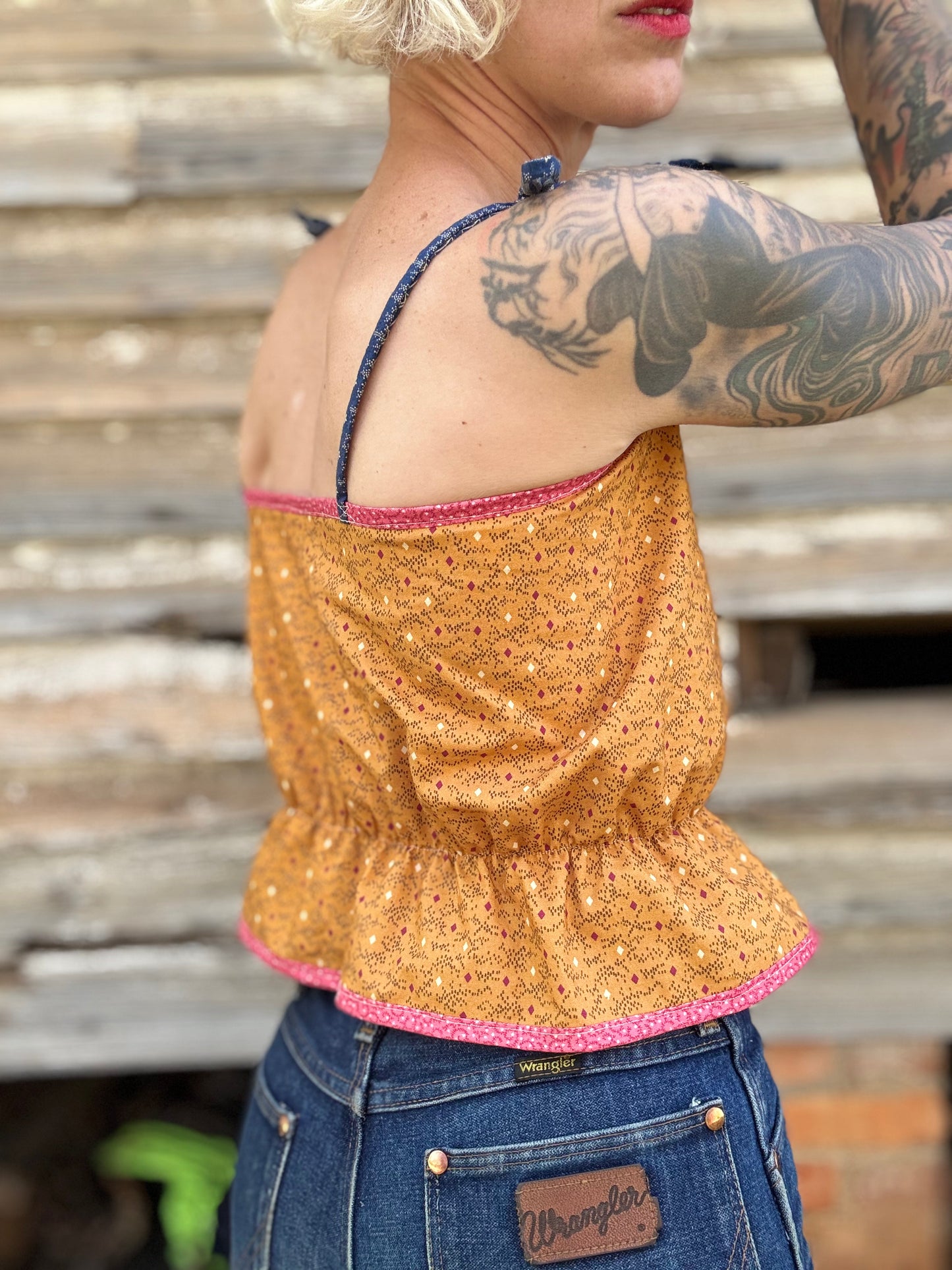 Mountain Artisan Quilted Camisole in Gold / Calico / Pink