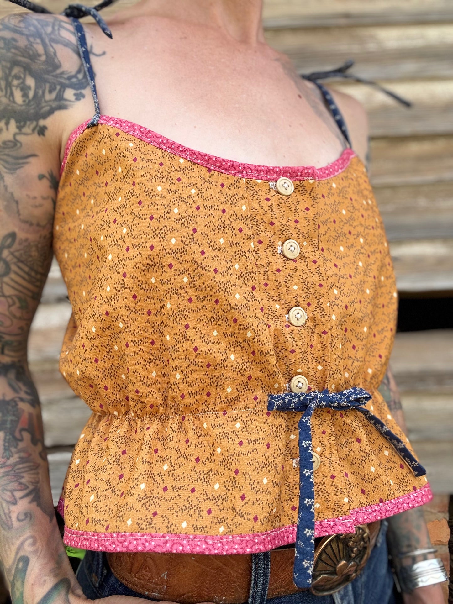 Mountain Artisan Quilted Camisole in Gold / Calico / Pink