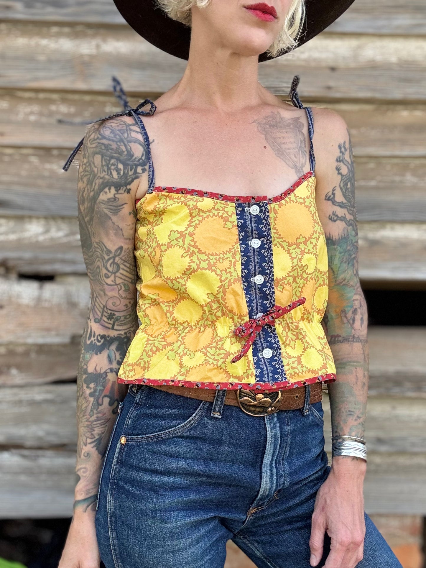 Mountain Artisan Quilted Camisole in Thistle Yellow / Calico / Pink
