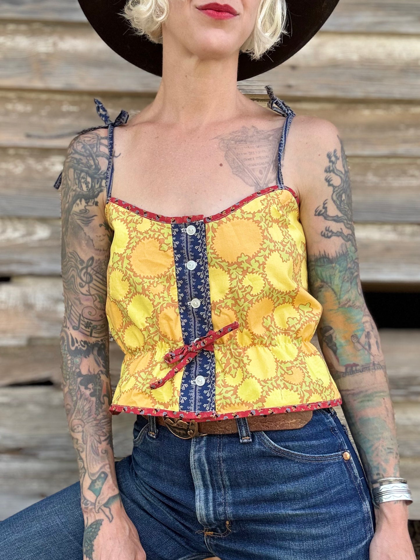 Mountain Artisan Quilted Camisole in Thistle Yellow / Calico / Pink