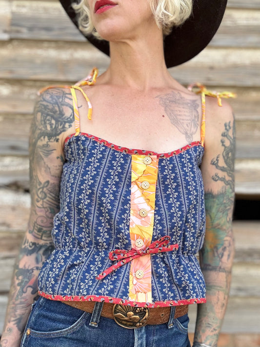 Mountain Artisan Quilted Camisole in Calico Blue / Yellow / Red