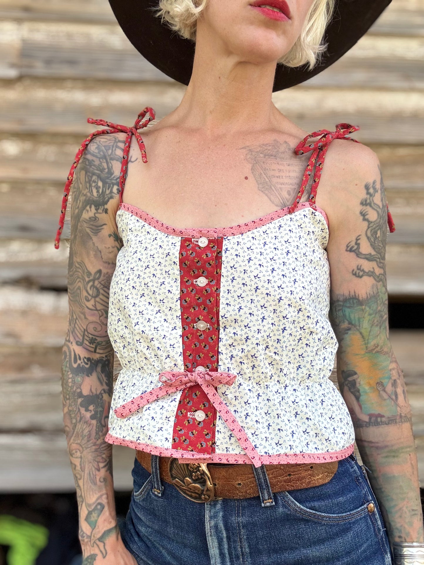 Mountain Artisan Quilted Camisole in White / Pink / Red