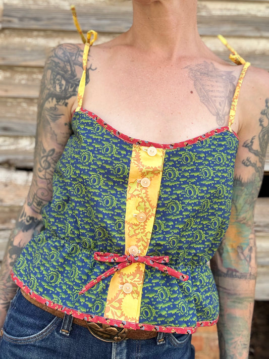 Mountain Artisan Quilted Camisole in Crescent Blue / Yellow / Red