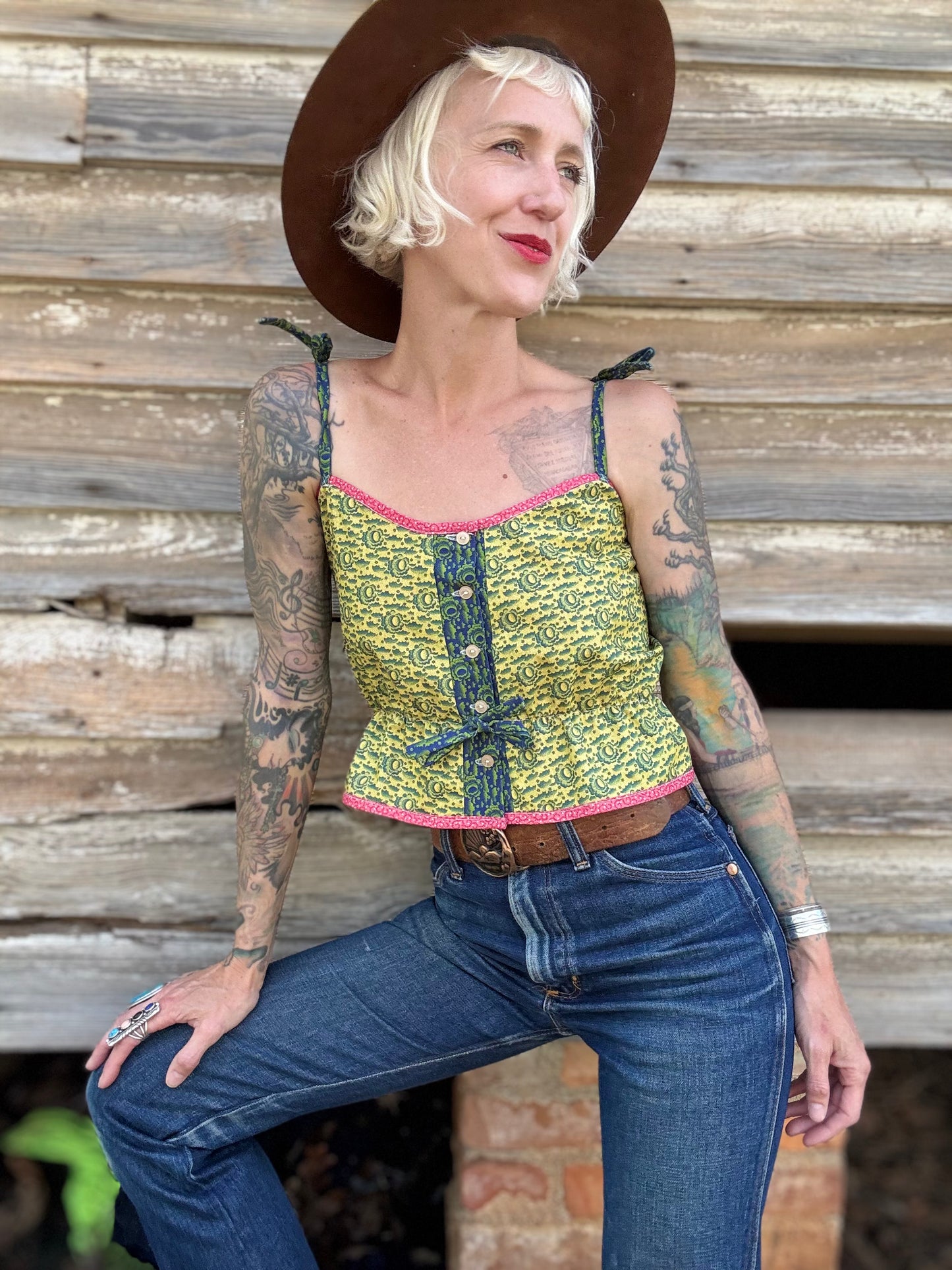Mountain Artisan Quilted Camisole in Crescent Yellow / Pink
