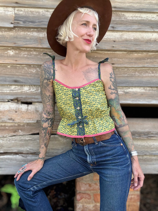 Mountain Artisan Quilted Camisole in Crescent Yellow / Pink