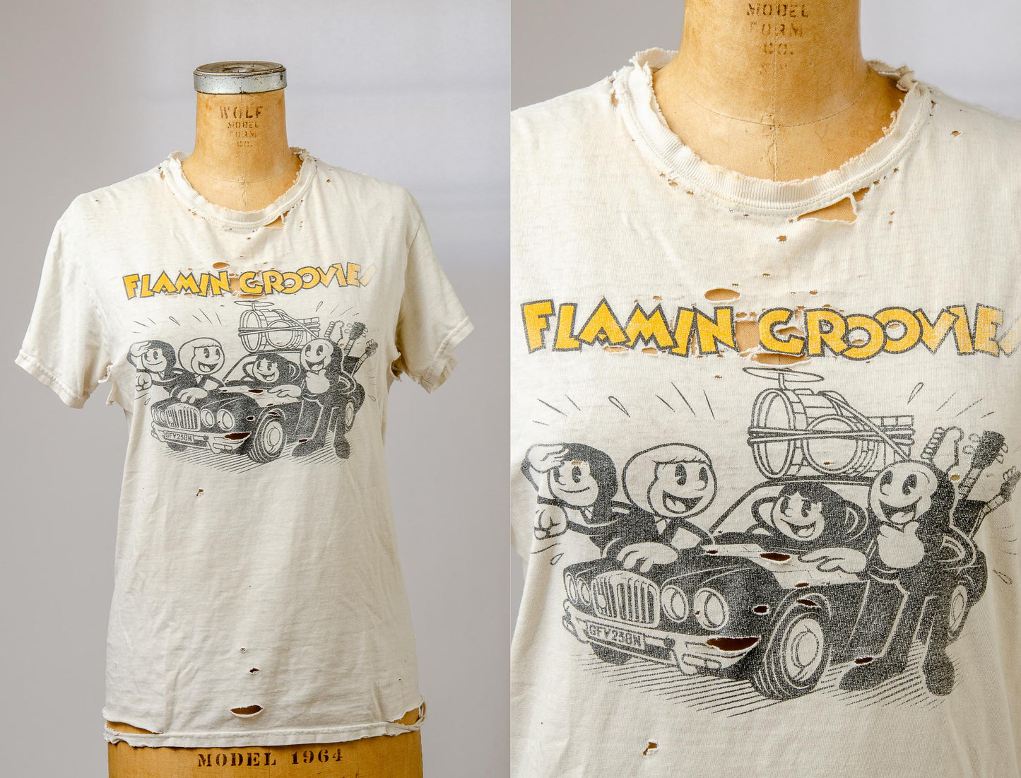 1980s Flamin' Groovies Distressed White Cotton T Shirt