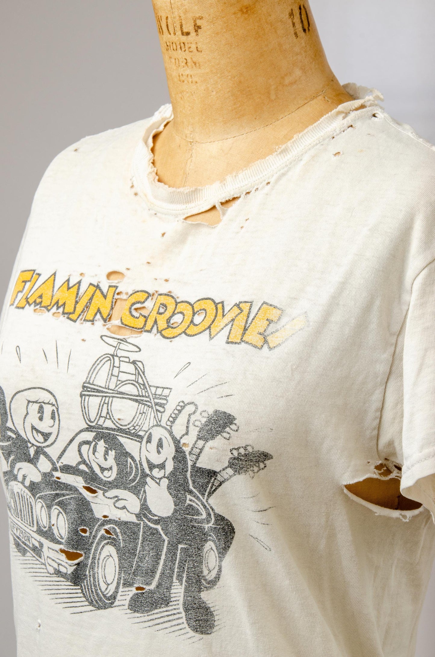 1980s Flamin' Groovies Distressed White Cotton T Shirt
