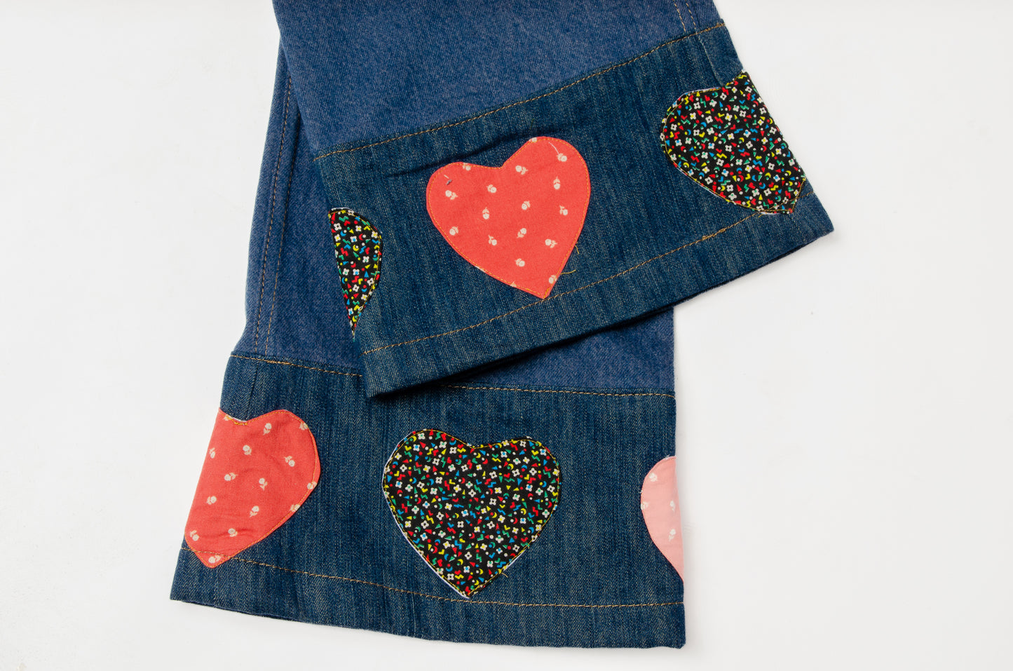 Queen of Hearts Patchwork Vintage Denim Jumpsuit