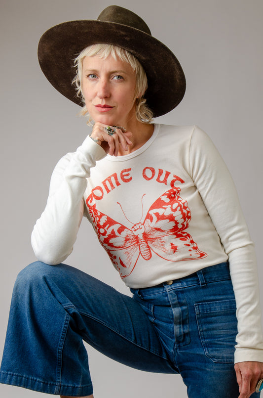 Come Out Liberation Butterfly Fist Long Sleeve Baby Rib Tee