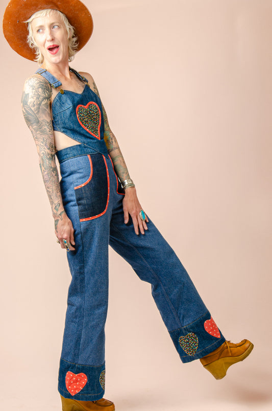 Queen of Hearts Patchwork Vintage Denim Jumpsuit